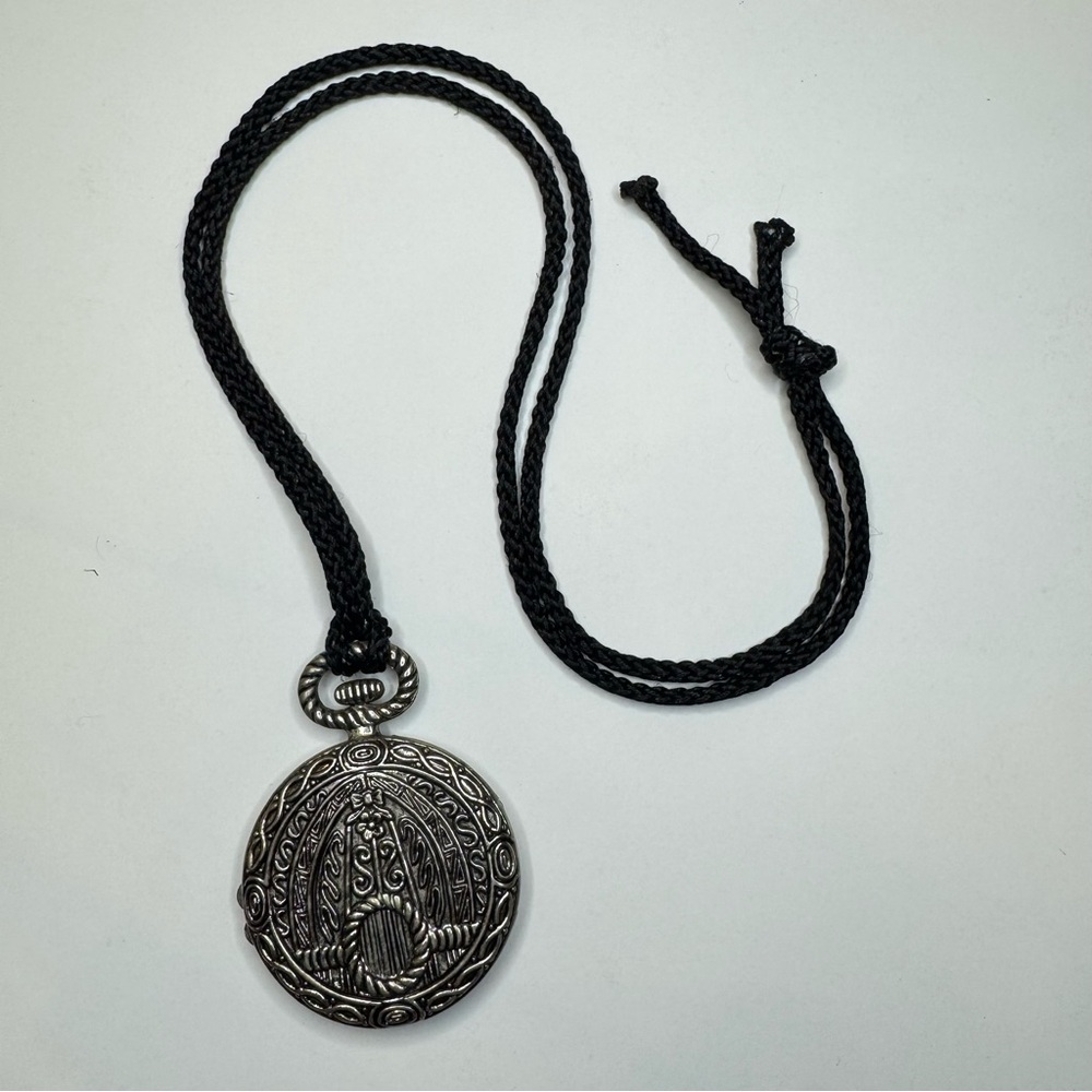 Silver Pendant Necklace with Black Cord